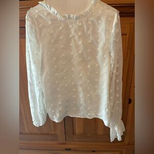 Sheer Dot-Textured White Long-Sleeve Women’s Top